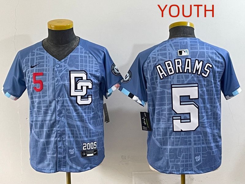 Youth 2025 Washington Nationals #5 Abrams Blue Joint Name Nike MLB Jersey style 2